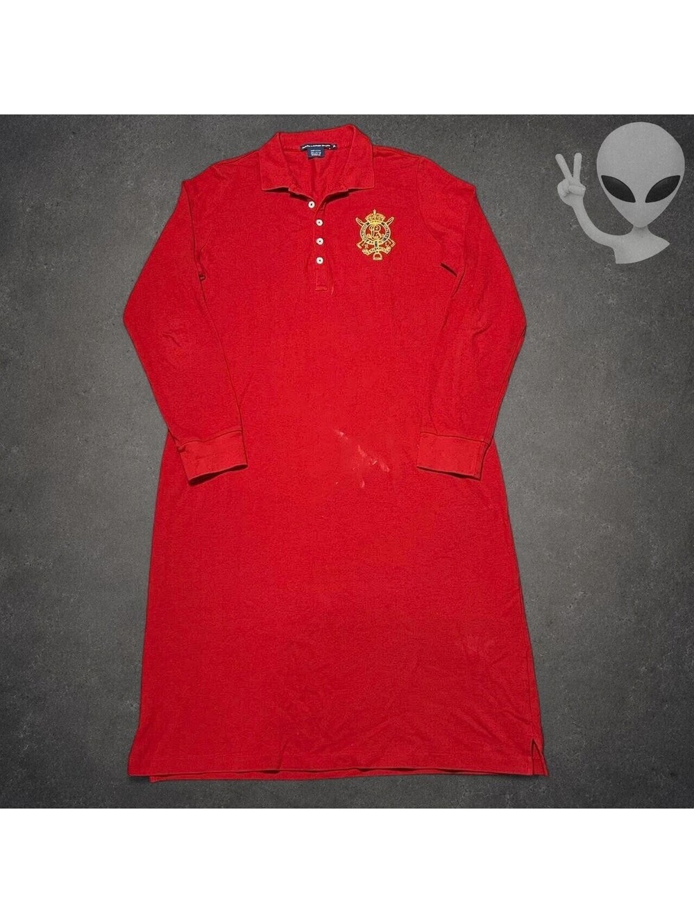 Ralph Lauren Sport Vintage Red Long Sleeve Embroidered Crest Polo Dress XL